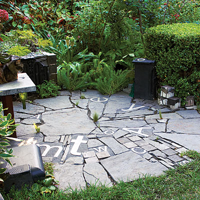 circular patio recycled with letters