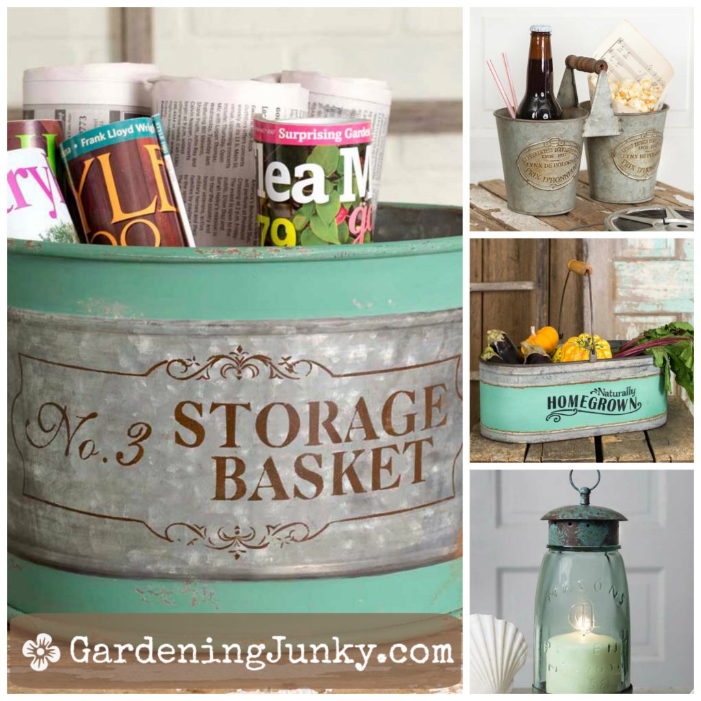 Farmhouse style metal planters and storage containers