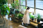 woman watering houseplants