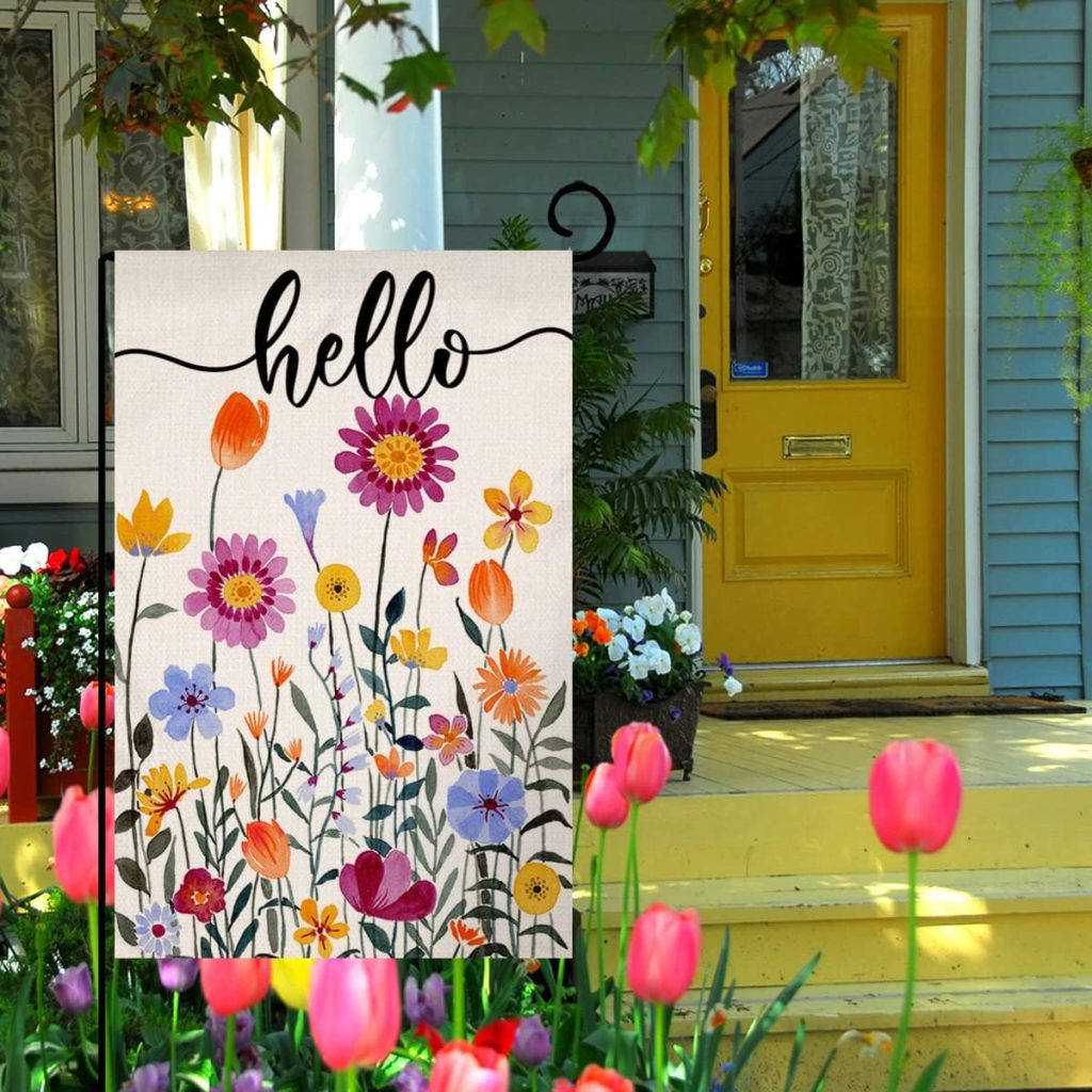 Hello spring garden flag